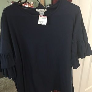 Navy Ruffled sleeve cotton shirt
